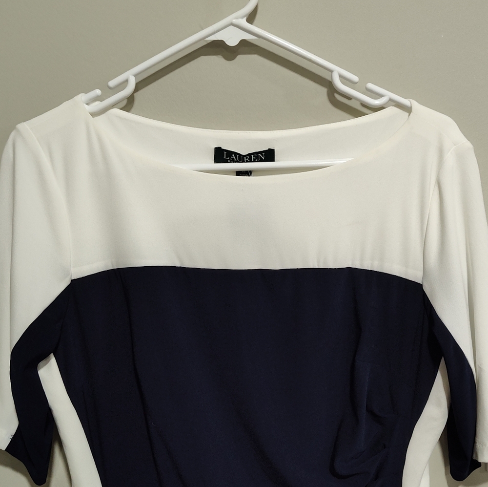 NWT Lauren Ralph Lauren Essentials Blue/White Form Fitted Dress, Size 12 New!N - Picture 3 of 7
